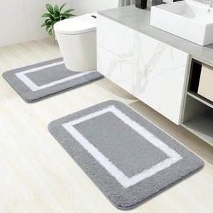 Bathroom Rugs Set 2 Pieces Soft Microfiber Bath Mat and U-Shaped Toilet Rug, ... - Picture 1 of 7