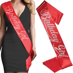Birthday Girl Rhinestone Sash Red Crystal Premium Satin Party Supplies - Picture 1 of 8