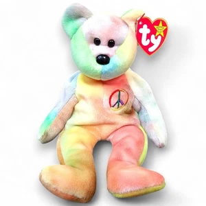 Peluche Ty Beanie Babies Peace Bear Beanbag colorato con etichette 1996 8,5" - Foto 1 di 8