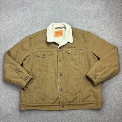 Levis Denim Jacket Adult X Large Green Sherpa Lined Red Tab Trucker Fleece Men* - Image 1 of 4