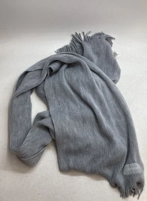 Womens Calvin Klein Gray Acrylic Ribbed Knit Logo Fringe Scarf - Image 1 of 4