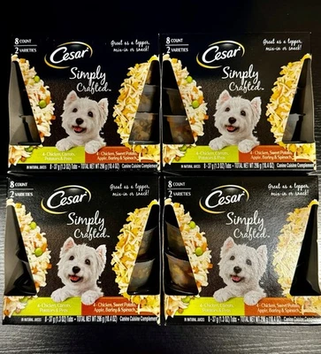 4 Pack Cesar Simply Crafted Wet Dog Food Variety Pack 1.3 Oz Tubs. 32 Tubs Total