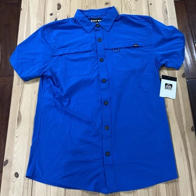 REEF Adams Men's S/S Woven Shirt -Small Blue Shirt NWT - Image 1 of 4