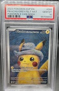 Pokemon Stella Nera SV Promo 2023 085 Van Gogh Pikachu con cappello in feltro grigio PSA 10 - Foto 1 di 2