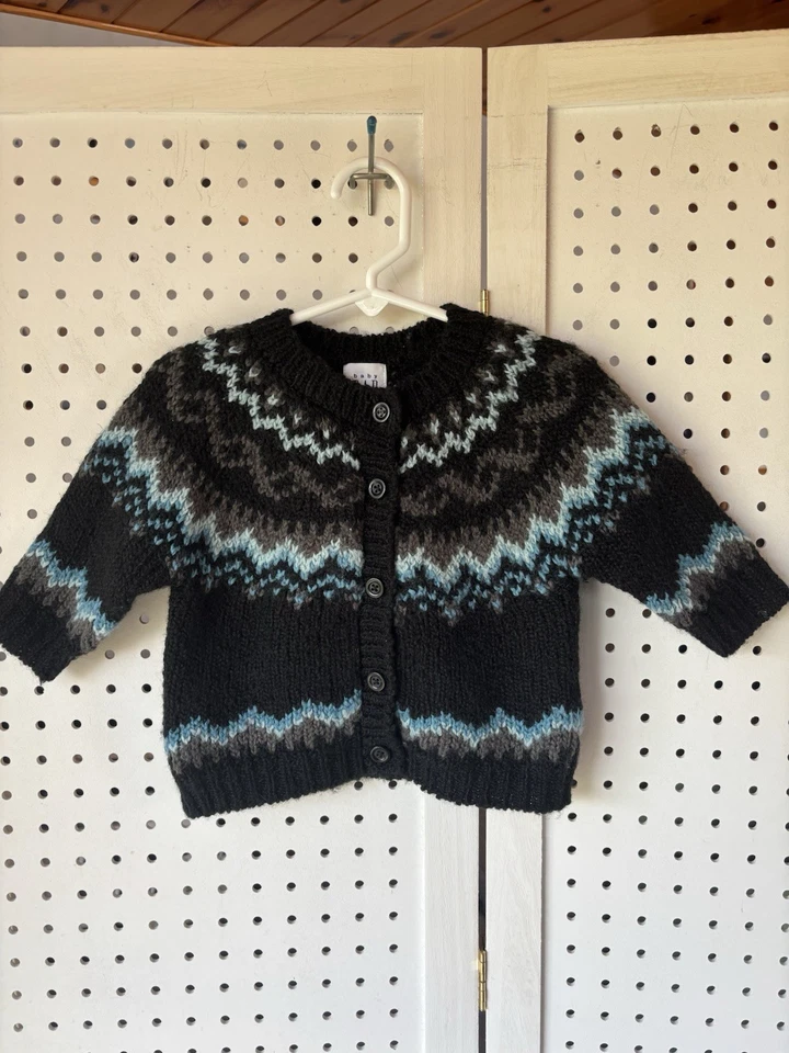 Cárdigan Suéter BABY GAP Fair Isle Botón Acrílico Lana Negro Azul Infantil 3-6m Foto 1 de 4