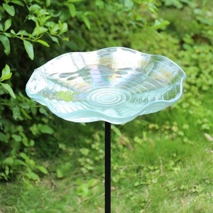 MUMTOP Outdoor Bird Bath, Glass Baths Bowl with Metal Stake for White-1 - Picture 1 of 7