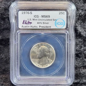 1976-S Washington Silver Quarter Certified MS69 ICG Signed by Austin Hutto - Picture 1 of 5