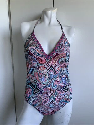 Traje de baño de una pieza estampado con tiras en la espalda con remolino La Blanca talla 8 Foto 1 de 4