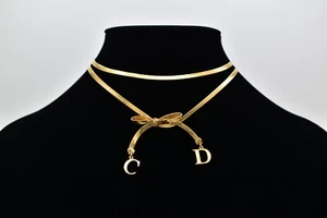 Christian Dior Vintage Logo CD Schleife Halskette Halsband Gold Multi-Kette signiert BinBN - Bild 1 von 12