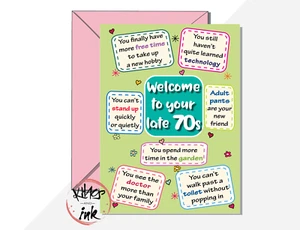 Bienvenido a tu TARTE 70, 77, 78o 79o, divertida tarjeta de cumpleaños setenta humor - Imagen 1 de 3
