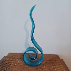 Vintage 90er Murano tanzende Flamme blaues Band Skulptur Kunstglas 15,5" hoch - Bild 1 von 16