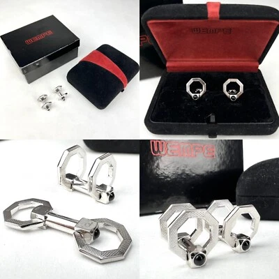 Gemelos cabujón de ónix hexagonal de plata esterlina WEMPE para hombre NUEVO en estuche y caja Foto 1 de 4