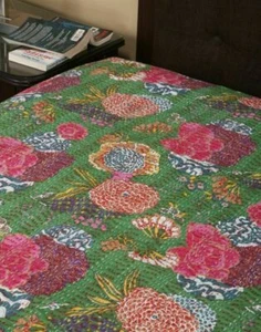 Handmade Cotton Kantha Quilt Bedding Bed Cover King Bedspread Ralli Throw Quilt - Picture 1 of 4
