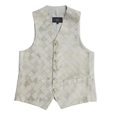 Heirloom Cream Argyle 2 Pocket Wedding Formal Waistcoat Men's UK Size L 41'' - Image 1 of 4