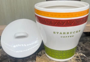 Starbucks Coffee Canister Cookie Jar W/ Lid Ceramic Green/Red/Yellow 2005 - Picture 1 of 7