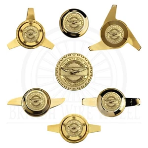 Gold KO Spinner Caps with Zenith Gold Lowrider Wire Wheel Chip Emblems, Set of 4 - Picture 1 of 60