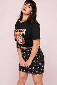 Nasty Gal Damenrock Größe 10 schwarz weiß Sternenmuster Netz Mini Pull-On Y2K neu mit Etikett - Bild 1 von 12