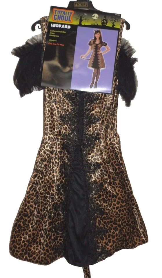 Women's Juniors OSFM Leopard Dress Halloween Costume Cat Ears Tail - Image 1 of 1
