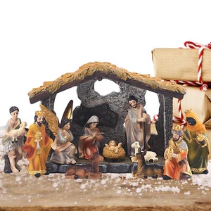 Vintage Nativity Set With 12 Figures Creche Manger Christmas Home Decor - Picture 1 of 10