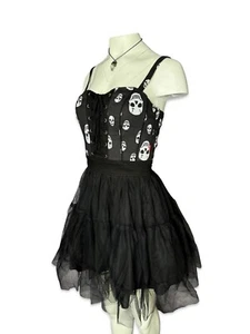 MINI ABITO TRIPP TESCHIO TOSSICO NERO TULLE GOTICO PUNK SEXY HALLOWEEN IO9760P - Foto 1 di 10