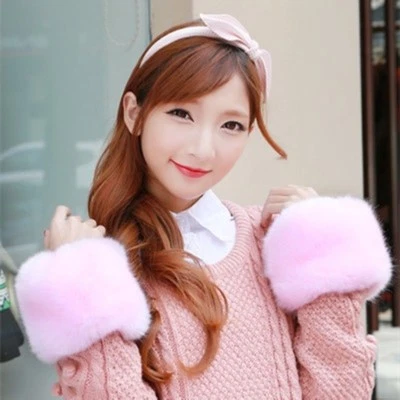 1 Pair Faux Rabbit Fur Cuffs Fluffy Wrist Hands Legs Warmer Arm Wristband DIY - Image 1 of 4