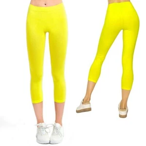 Women's Seamless Capri Stretch Soft Leggings Tight Yellow - Picture 1 of 1