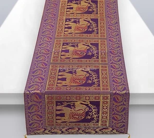 Indian Purple Table Runner Cloth Silk Brocade Wedding Decoration Living Room - Picture 1 of 5