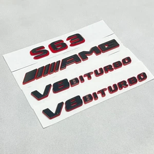 S63 + AMG + V8 BITURBO NEGRO BRILLANTE ROJO emblema insignia para Mercedes W222 S63/2018+ - Imagen 1 de 7