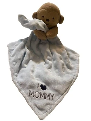 Carters Child of Mine Macaco Lovey Chocalho Azul Minky Dot Cetim I Love Mommy - Imagem 1 de 4