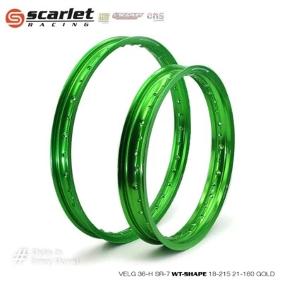 PAR DE LLANTAS DE ALEACIÓN SCARLET RACING SR7 18-215 Y 21-160 36 AGUJEROS COLOR VERDE Foto 1 de 3