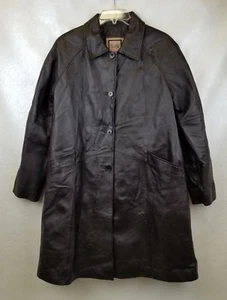 Excelled Collection Coat Brown Leather Collared Buttons Pockets Lined Size L - Picture 1 of 7