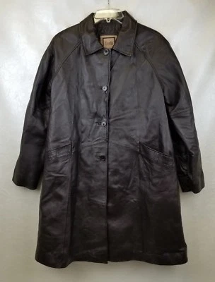 Excelled Collection Coat Brown Leather Collared Buttons Pockets Lined Size L - Image 1 of 4