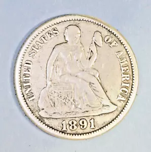 USA (1) MÜNZE LIBERTY SEATED DIME 1891 FINE/VERY FINE 0,9000 SILBER - Bild 1 von 2
