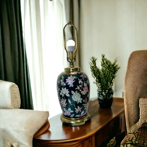 Vintage Poul Henningsen Chinoiserie Florals Porcelain Brass Table Lamp - Picture 1 of 12