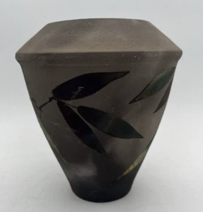 A. Jeffrey Zigulis SIGNIERTE Raku Vase Bambus Blätter 5 1/2" Keramik - Bild 1 von 7