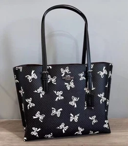 COACH CY647 Mollie Tote Bag In Signature Canvas & Leather Bow Print Black Multi - Picture 1 of 18