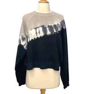 Electric & Rose Ronan Pullover Size S Tie Dye Sweatshirt Cropped Black Gray Boxy - Picture 1 of 9