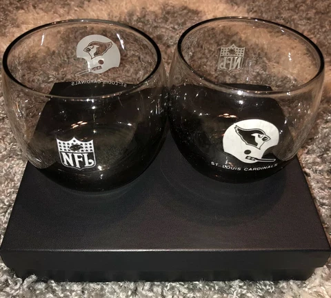 2 Vintage 70s St Louis Cardinals NFL Football Smoke Glass Lowball Rock Tumblers Cover