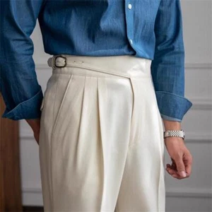 Herren Hohe Taille Gurkha Britischer Stil Neapel Hose Gerade Freizeit Retro Hose - Bild 1 von 16