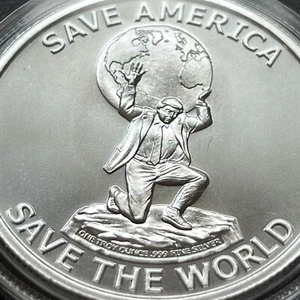 1 oz TRUMP 2024 SAVE AMERICA - SAVE THE WORLD .999 argento puro rotondo - Foto 1 di 6