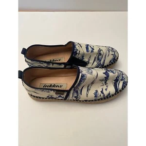 Inkkas Damen-Espadrille-Schuhe blau weiß bedruckt Slipper Größe 8 hergestellt in Mexiko - Bild 1 von 8