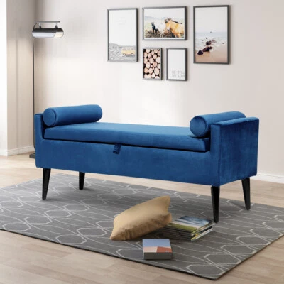 39L Storage Ottoman Rolled Arm Footstool Velvet Bench for Living Room Home - Image 1 of 4