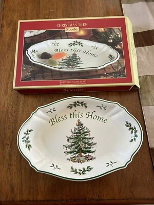 Spode Christmas Tree Bless this Home Oval 11" Tray - New In Box - Image 1 of 4