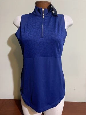EP Pro NY Sil Azul Marino 1/4 Cremallera Sin Mangas Corte Damas Pequeña Camisa de Golf NUEVA Foto 1 de 4