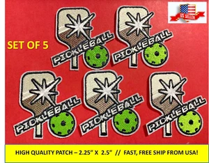 (SET OF 5) PICKLEBALL EMBROIDERED PATCH APPLIQUE IRON-ON/SEW-ON (2.25" X 2.5") - Picture 1 of 5