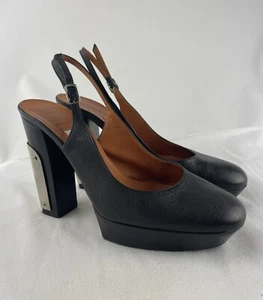 Lanvin Black Leather Pumps Chunky Heel Platform Slingback Size 36 6 - Picture 1 of 8