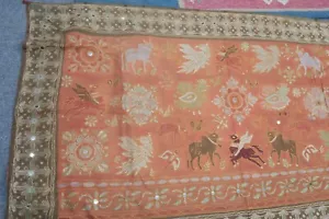 Antique Embroidery Rajasthan Ethnic India Kutch Gujarat Animal Cows Tapestry - Picture 1 of 10