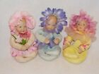 3 Bisque Head/Cloth Body Flower Babies 4" Sitting -Set #2