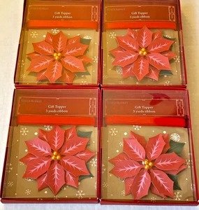 World Market Poinsettia Gift Topper and 3 Yds Red Ribbon By Party Partners 4 Pks - Picture 1 of 7