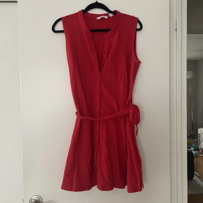 Vestido ISAAC MIZRAHI LIVE NUEVO SIN ETIQUETAS Piqué Sin Mangas Talla LP Clásico Rojo Botón Foto 1 de 3